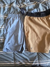 Fabletics Men's Athletic Shorts Bundle   Medium   Blue  Khaki   Lined Shorts