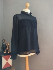 Vero Moda viktorianische Schwarze Bluse Gesmokt Volants Rüschen