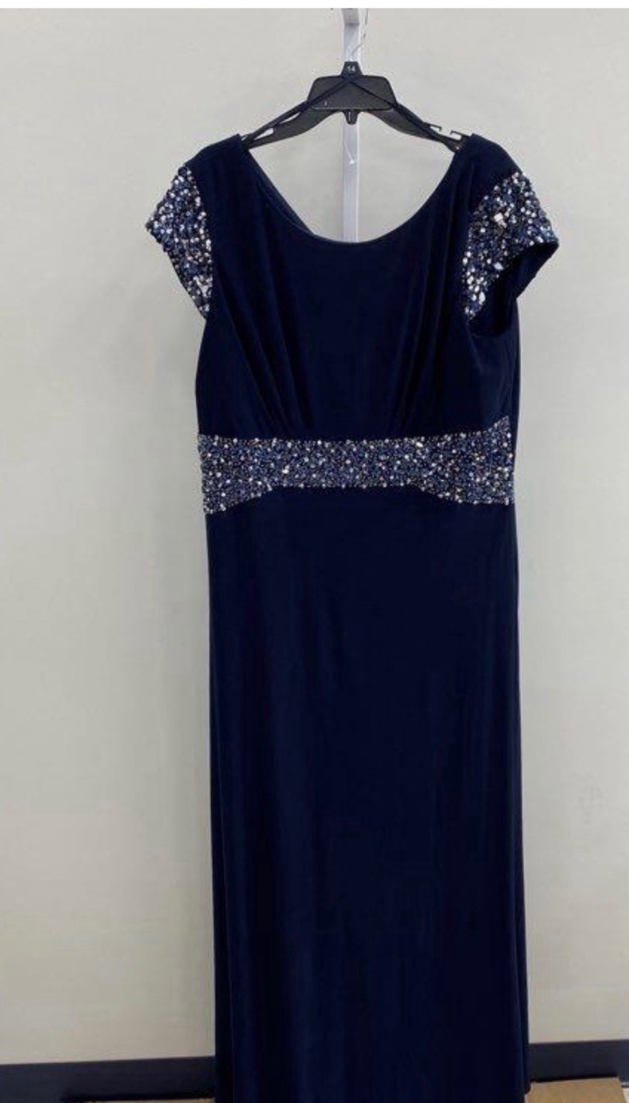 Woman Alex Evenings Midnight Navy Blue Bejeweled Back Zip Dress Size 16W