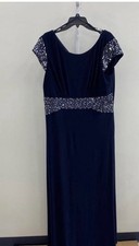 Woman Alex Evenings Midnight Navy Blue Bejeweled Back Zip Dress Size 16W