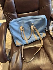 Work Bag , Italian Butter Soft Leather Blue With Mushroom Detail By Fabriano