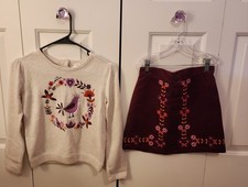 Gymboree Girls Floral Embroidered Sweater Burgundy Skirt Set Ivory Size 8