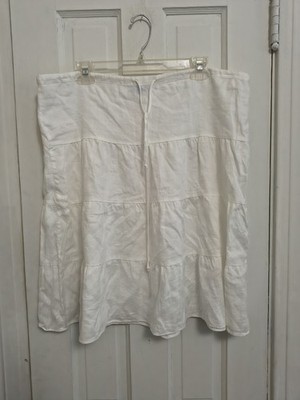 Acrobat Large L White 100% Linen Midi Skirt Beach Coastal B3