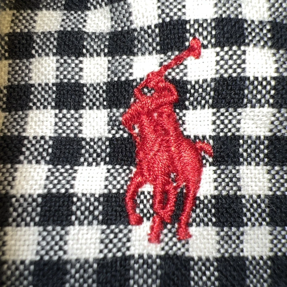 Polo Ralph Lauren Grande 14-16 Negro Guinga Abotonada Manga Larga De Colección Foto 2 de 4