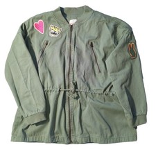 Cat & Jack Light Sage Green Zip Up Jacket Heart Cheetah Peace Girls Sz L (10-12)