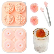 1x Silicone Pink Rose Ice Hockey Mold Ice Cube w/ Clips Chocolate Cake Mold DIY