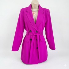 Magenta Pink blazer dress Double-Breasted Belted insta girl Longline 10-12