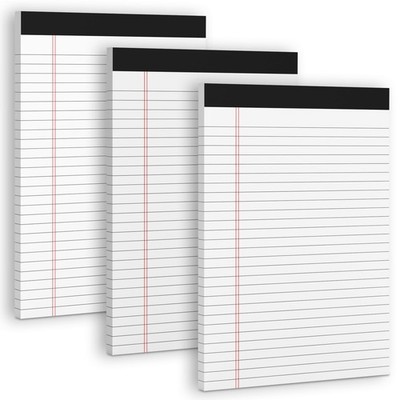 3 Pack White Legal Pads 8.5 x 11 Note Pads, Wide Ruled Notepads, Micro Perfor...