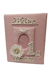 Baby Girls Happy 1st Birthday Photo Album - Handmade - Holds 100 4x6 Photos