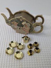 Vintage Mini Gold Plated Tea Set In Teapot Box 14 Pieces 1983 B Shackman Co