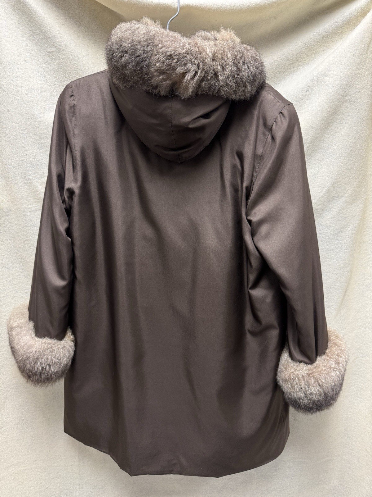 Vintage Brown Taffeta Nylon Hooded Rain Stroller Gray Rabbit Lined Womens S image 3