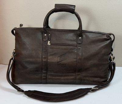 Vintage Brown Leather Duffle Bag Weekender Sony Pictures Promotional 22x13x8