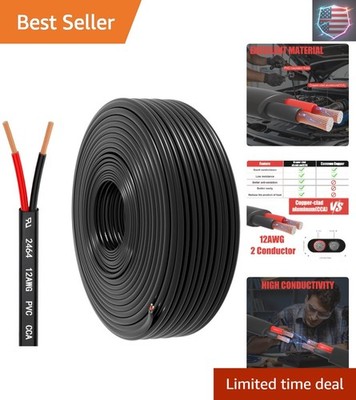 12 Gauge Wire 2 Conductor Electrical Wire, 12 AWG 3.3mm² Wire PVC Cord, 12V/2...