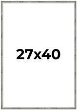 27x40 Frame Silver Picture Frame  Modern Photo Frame UV Acrylic, Acid Free Back