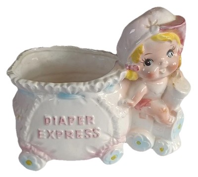VTG MID-CENTURY RELPO JAPAN CERAMIC DIAPER EXPRESS NURSERY TRAIN PLANTER-60'S
