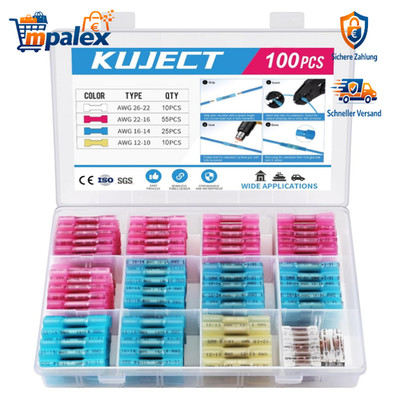 Kuject 100stk Quetschverbinder Set Kabelverbinder Stoßverbinder Wasserd