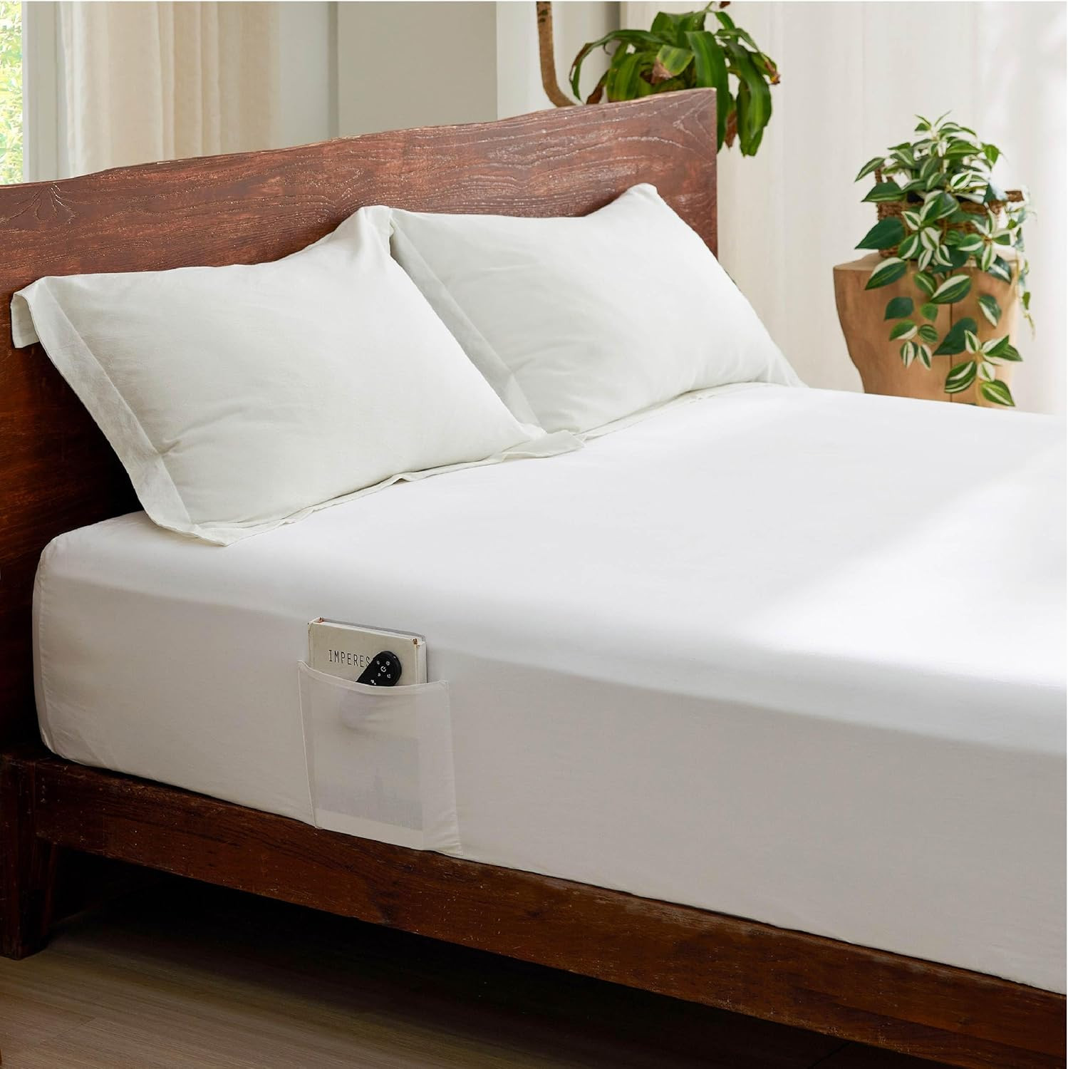 Bedsure 100% Cotton Fitted Sheet Queen Size - Percale Bed Queen, White