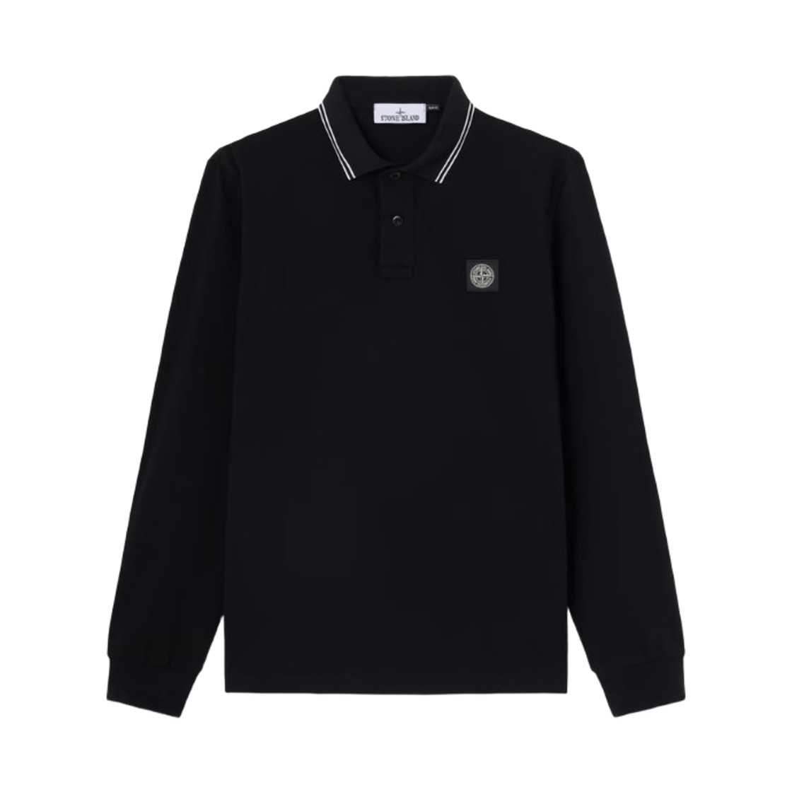 Stone Island Organic Cotton Pique Long Sleeve Polo Black (26SS)