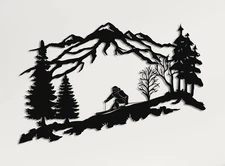 DEKADRON Metal Skier Wall Art, Mountain and Trees Themed Wall Art, Metal Wall...