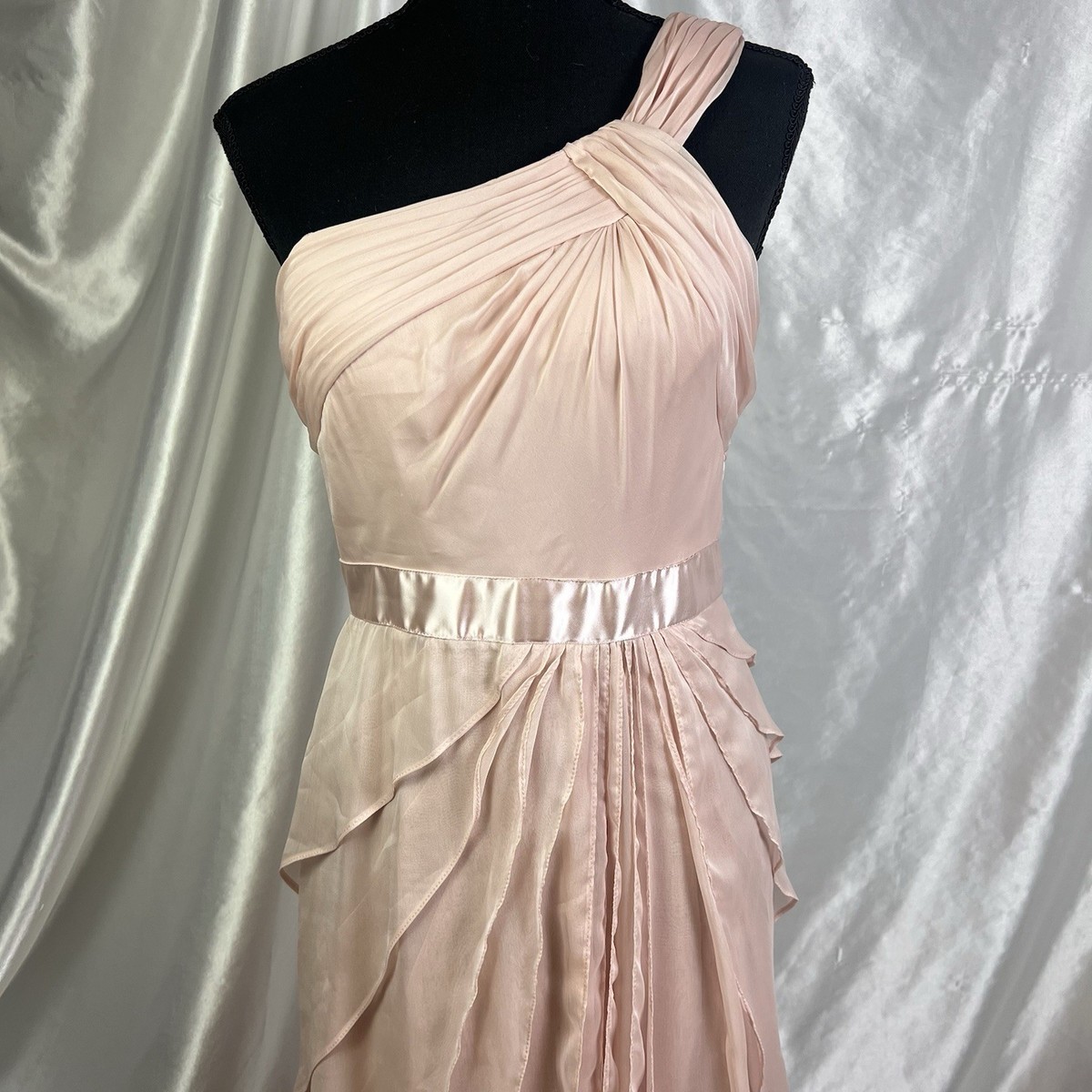 Adrianna Papell Blush Pink One-Shoulder Ruffle Maxi Dress  Soft-Glam Gown  4 | eBay