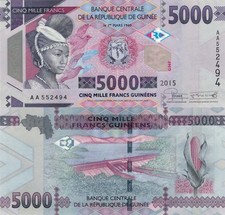 Guinea 5000 Francs (2015) - Tribal Carving/Mask/p-49a, B340a UNC