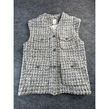 H&M Womens Tweed Vest XS Black White Boucle T...
