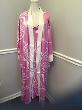 Natori 2 pc Lounge Set Robe XL Nightgown L Pink Creme Swirl Sleepwear-NWT