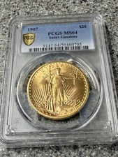 Pcgs 1907 $20 Gold Saint Gaudens MS64 