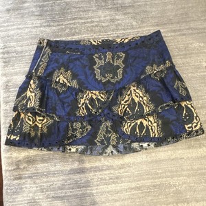 Isabel Marant Blue Floral Cotton Mini Skirt Ruffle Studded Lined Zip Size 36