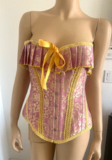 Women's Overbust Corset Strapless Boned Lace-Up Floral Purple/Yellow L