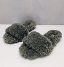 UGG Australia Womens Fluff Slide Size 9 Gray Sheepskin Fur Slip On Bow 1005565