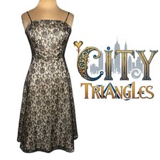 Vintage 90’s City Triangles black lace A line tea length dress size XS 0-2