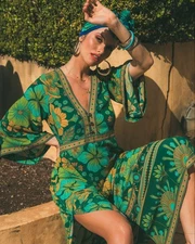 Nine Lives Bazaar Original 🦄 Empire Dress Emerald size AUS 10 - 12 & Waist Tie 