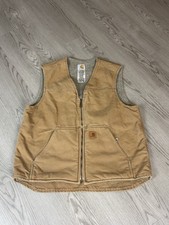 Vintage Carhartt Sherpa Fleece Lined Duck Work Vest Pockets Size Large