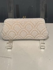 Vintage Delill Japan Hand Beaded Ivory Clutch Purse Art Deco Bridal Evening Bag