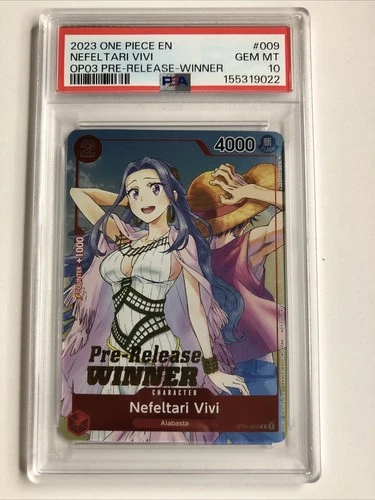 One Piece CCG PSA 10 Nefeltari Vivi Pre-Release Winner TCG OP-03 2023 ST01-009