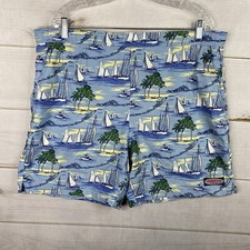 Vineyard Vines Swim Trunks Mens M Blue Sailboats Beach Board Shorts Mesh Lined