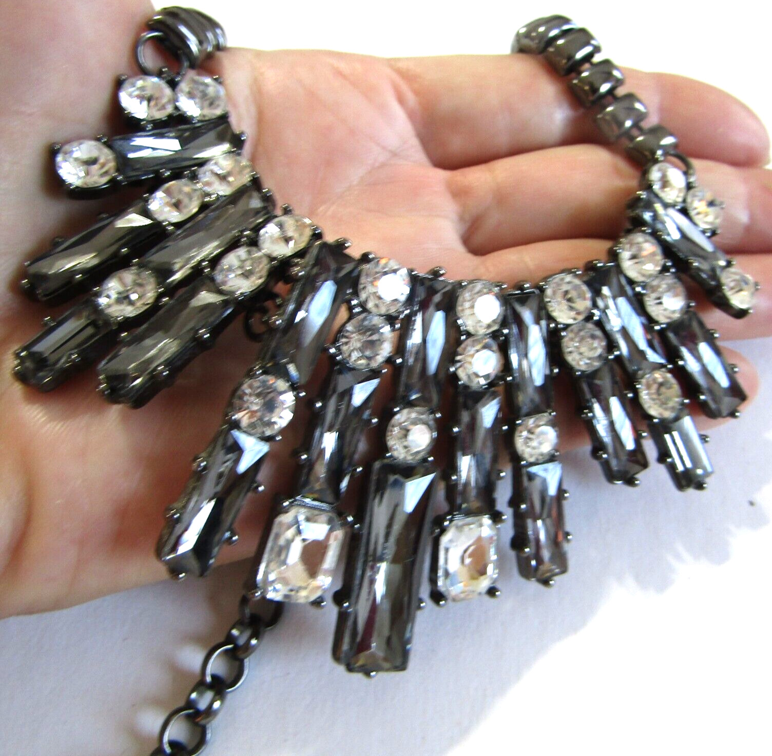Black Crystal Hematite Bead Statement Necklace - image 5
