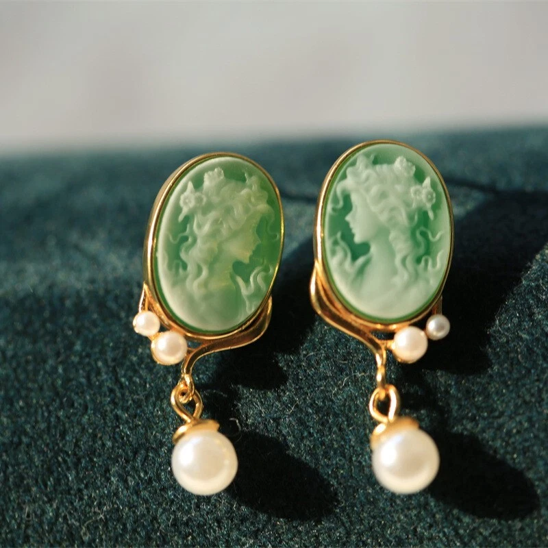 Miyuan Orecchini Pendenti Lunghi In Argento 925 Con Agata Verde - Eleganti E Vintage - Regalo Donna