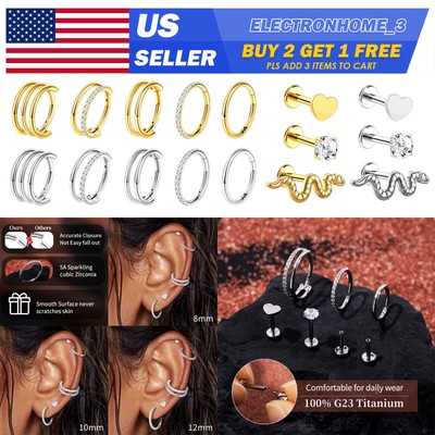 3-7PCS Nose Ring Lip Studs Set Surgical Steel Earrings Body Piercing 16G