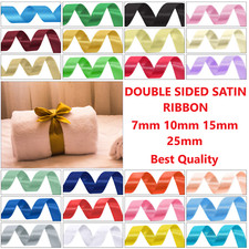 92M SATIN RIBBON ROLLS DOUBLE SIDED 100 YARDS ? 7MM 10MM 15MM 25MM WIDTHS NEW