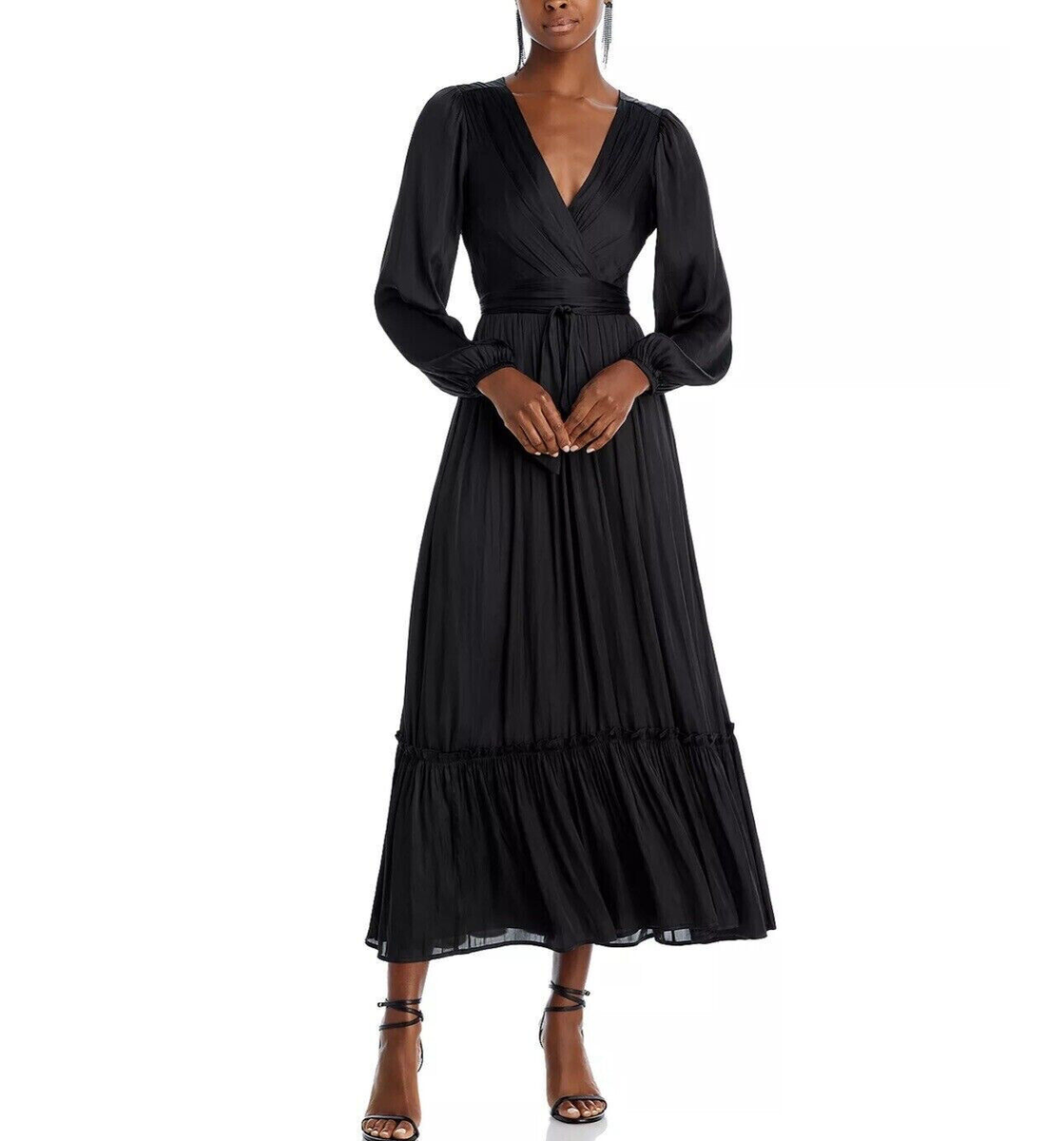 $118 Aqua Womens Ruffled Smocked Maxi Dress, Black, Large
