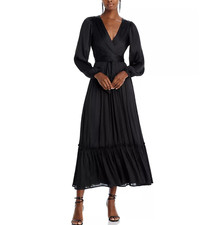 $118 Aqua Womens Ruffled Smocked Maxi Dress, Black, Large