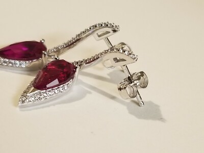 Sterling Silver & 14k White Gold Plated 3.64ctw Lab Created Ruby Earrings