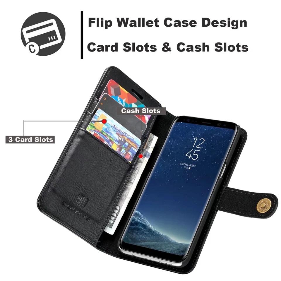 Funda tipo billetera de cuero estilo libro abatible cubierta doble para Samsung Galaxy S9/S9+/iPhoneX Foto 2 de 4