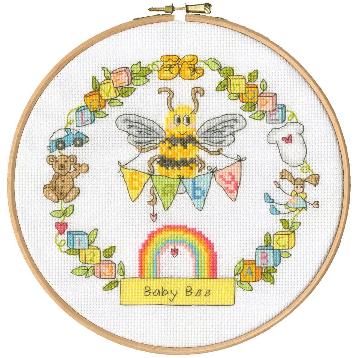 Bothy Threads counted cross stitch kit with wooden hoop ""Baby Bee"", XETE11, Diam