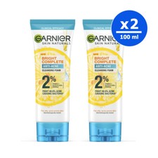 2 x Garnier Bright Complete Anti-Acne Cleansing Facial Foam Oily Skin 100 ML