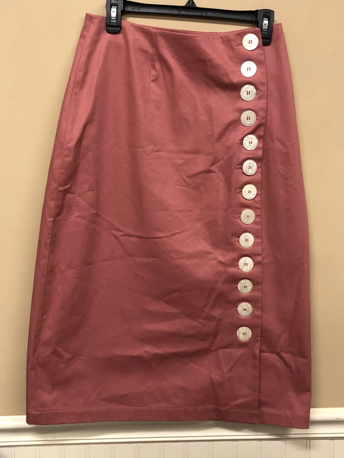 Norte Estelas Skirt Organic Cotton Midi Modest Pink With Button Details Large