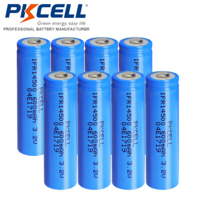 8PCS 14500 Rechargeable AA 600mAh 3.2V Li-ion Battery Button Top For Solar Light