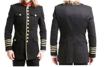 Cappotto Uomo Stile Militare Giacca Steampunk-Cotone Nero Ufficiale Sfilata Uniforme